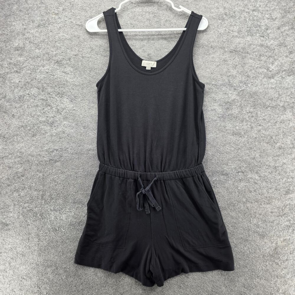 LOFT Outlet Romper Womens XS Black Sleeveless Drawstring Waist Pockets Stretch